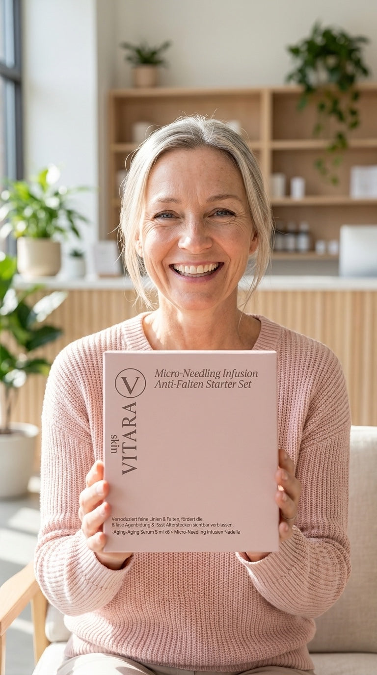 Julia, Gründerin von VITARA Skin, mit dem Anti-Falten Starterset