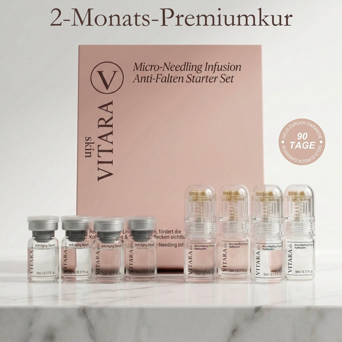 2 Monatskur– Mikronadeln Gerät + Serum Anti - Aging Kollagen Falten | Vitara Skin | Micro - Needling Infusion für Zuhause!