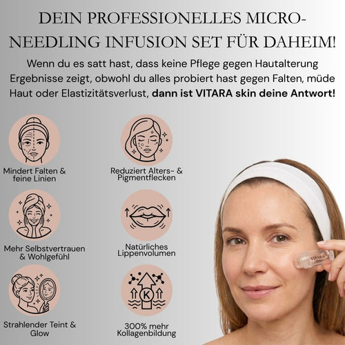 9 Monatskur– Mikronadeln Gerät + Serum Anti - Aging Kollagen Falten | Vitara Skin | Micro - Needling Infusion für Zuhause!